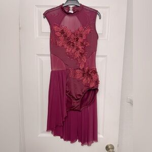 Burgundy lyrical dance costume.